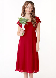 Azazie Bondi Junior Scarlet A-Line Ruched Chiffon Dress image4