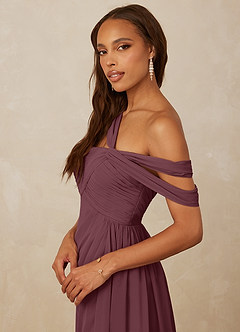 Christian Siriano Bridal for Azazie 1014 Bridesmaid Dresses Sangria A-Line Off the Shoulder Chiffon Dress image2