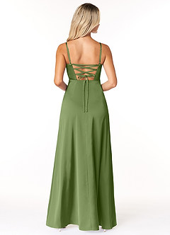 Azazie Marchella Bridesmaid Dresses Juniper A-Line Corset Stretch Satin Dress image2