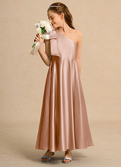 Azazie Guppy Junior Formal Flower Girl Klänningar Klä A-Line i Matt satäng Ena axeln image4