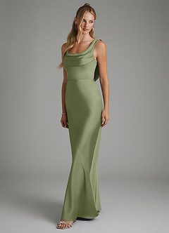 Azazie Elena Bridesmaid Dresses Garden Sage Mermaid Pleated Stretch Satin Dress image4