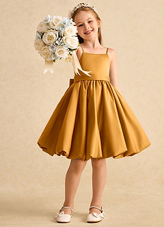 Azazie Davine vestidos de niña de las flores Vestido de Caramelo de Satin Mate de Corte En A con Tirante Espagueti image7