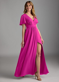 Azazie Zaniah Bridesmaid Dresses Fuchsia A-Line Chiffon Dress image3
