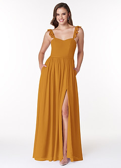 Azazie Metz Bridesmaid Dresses Butterscotch A-Line Sweetheart Ruched Chiffon Dress image1