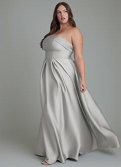 Azazie Lucienne Vestidos de damas de honor Vestido Plata de Satén Elástico de Línea A Convertible con Palabra de honor image12