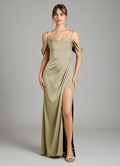 Azazie Johana Vestidos de damas de honor Vestido de Musgo Verde de Satén Elástico de Corte Sirena Convertible con Vestidos sin tirantes image3