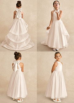 Azazie Bev Robe Demoiselle D'honneur Fillette Robe Trapèze en Tulle Convertible Albâtre Blanc image2
