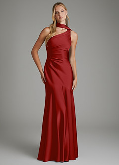 Azazie Amara Vestidos de damas de honor Vestido Granada de Satén Elástico de Corte Sirena con Un hombro image1