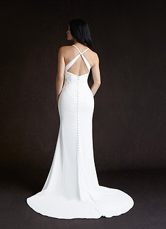 Azazie Kita Wedding Dresses Diamond White Mermaid Lace Stretch Crepe Dress image4