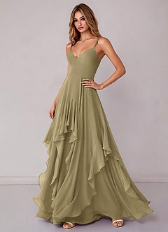 Azazie Zaina Bridesmaid Dresses Moss Green A-Line Chiffon Dress image5