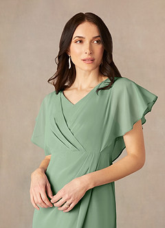 Azazie Julia Kleider für die Brautmutter Etui V-Hals Gefaltet Chiffon Kleid Matcha image3