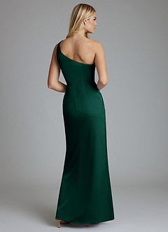 Azazie Adhara Jurken voor bruidsmeisjes Jurk van Stretch Satijn met Kolom One-Shoulder Smaragd image6