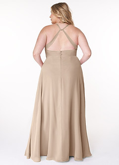 Azazie Davis Jurken voor bruidsmeisjes Jurk van Chiffon met A-Lijn V-hals Taupe image8