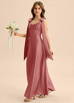 Azazie Halley Junior Abito A-Line in Raso Elasticizzato Fiocco Rosa Antica image3