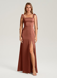 Azazie Frostine Bridesmaid Dresses Clay A-Line Bow Stretch Satin Dress image5