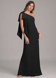 Azazie Capri At-home Try On Dresses Black A-Line One Shoulder Chiffon Dress image4