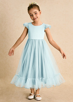 Azazie Phebs Flower Girl Dresses Sea Glass A-Line Tulle Dress image4