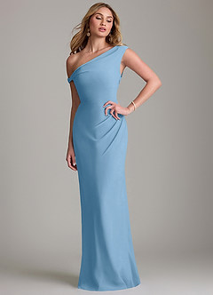 Azazie Emerson Venta final Vestido de Azul Acero de Gasa de Corte Recto con Vestidos sin tirantes image1