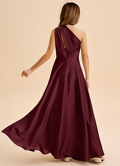 Azazie Charlize Junior Cabernet A-Line Pleated Stretch Satin Dress image2