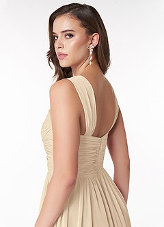 Azazie Zapheira Bridesmaid Dresses Champagne A-Line Ruched Chiffon Dress image6