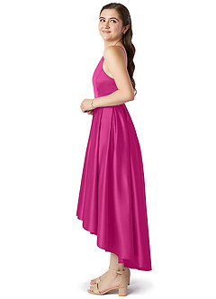 Azazie Jemima Junior A-Linie mit Taschen Stretch-Satin Kleid Fuchsia image3