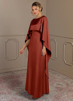Azazie Eli Mother of the Bride Dresses Terracotta Sheath Boatneck Stretch Satin Dress image3