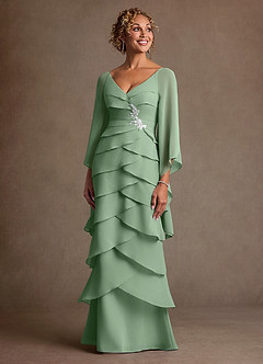 Azazie Arabinda Abiti per la Madre della Sposa Abito Tubino in Chiffon Increspato Matcha image4