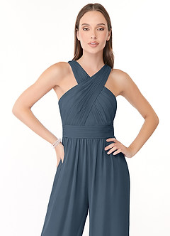 Azazie Berdie Robes de demoiselle d'honneur Combinaison en Mousseline de soie Dos nu Neptune image5