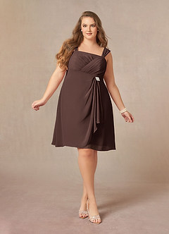 Azazie Olivia Mère de la mariée Robes Robe Trapèze en Mousseline de soie Encolure carrée plissée Ganache image9