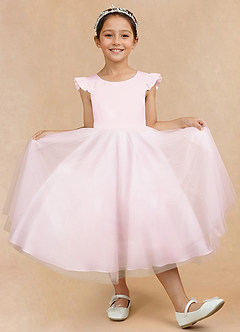 Azazie Hemi Flower Girl Dresses Blushing Pink A-Line Bow Tulle Dress image7
