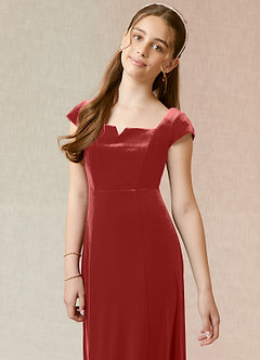 Azazie Gabi Junior Terracotta A-Line Velvet Dress image6