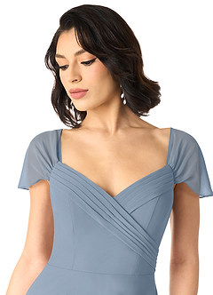 Azazie Tancie Robes de demoiselle d'honneur Robe Trapèze Convertible en Mousseline de soie Épaule décolletée Bleu Poussiéreux image4