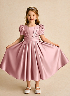 Azazie Miriam Flower Girl Dresses Dusty Rose Ball-Gown Pleated Matte Satin Dress image5