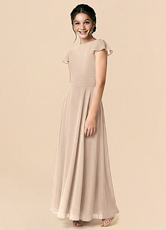Azazie Payton Junior Taupe A-Line Bow Chiffon Dress image4
