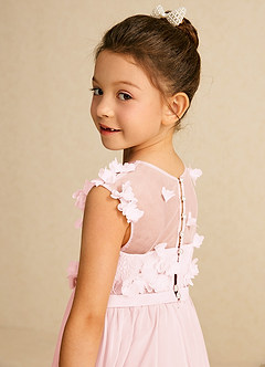 Azazie Arlo Robe Demoiselle D'honneur Fillette Robe Trapèze en Mousseline de soie Arc Rose Pâle image6