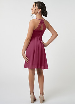 Azazie Ginny Junior Mulberry A-Line Pleated Chiffon Dress image4
