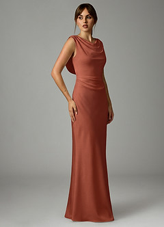 Azazie Kieryn Robes de demoiselle d'honneur Robe Sirène en Satin extensible Plissée Argile image4