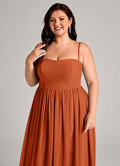 Azazie Calianna Vestidos de madrinha de casamento Vestido Laranja Queimada de Chiffon de Linha A com Fora do ombro image11