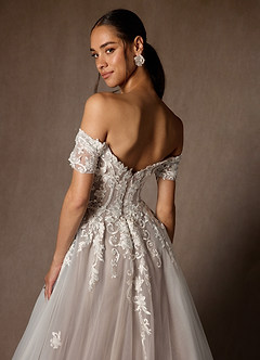 Azazie Rowe Wedding Dresses Diamond White Cocoa Ball-Gown Off the Shoulder Tulle Dress image6