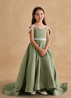 Azazie Jodi Flower Girl Dresses Pistachio A-Line Matte Satin Dress image4