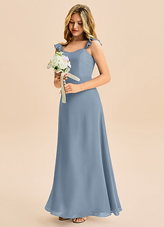 Azazie Mavie Junior Abito A-Line in Chiffon Increspato Blu Polveroso image1