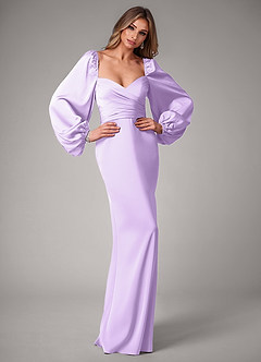 Azazie Sonata Bridesmaid Dresses Lilac Sheath Long Sleeve Stretch Satin Convertible Dress image5