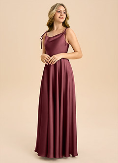 Azazie Popsy Junior A-Linie Schleifen Stretch-Satin Kleid Merlot image4