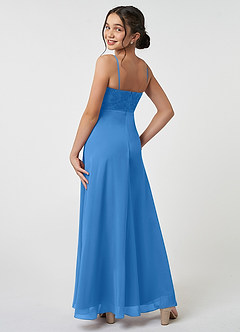 Azazie Sonya Junior Blue Jay A-Line Lace Chiffon Dress image4