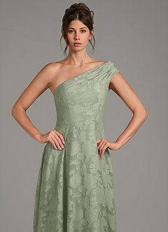 Azazie Melanie Kleider zum Anprobieren zu Hause Eine Linie One-Shoulder Blumen-Burnout Kleid Agave image5