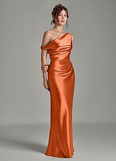 Azazie Emerson Brautjungfernkleider Meerjungfrau-Linie Schulterfrei Metallischer Satin Kleid Gebranntes Orange image5