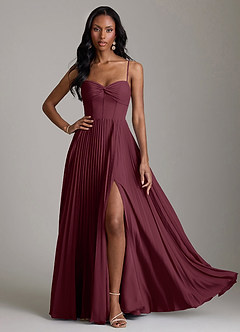 Azazie Akiko Abiti da Damigella Abito A-Line in Chiffon Scollo a Cuore Cabernet image3
