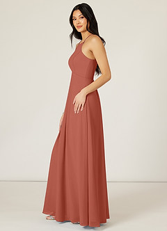 Azazie Sarah Bridesmaid Dresses Clay Empire Pleated Chiffon Dress image3