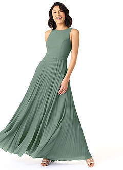Azazie Lindie Bridesmaid Dresses Eucalyptus A-Line Scoop Pleated Chiffon Dress image3