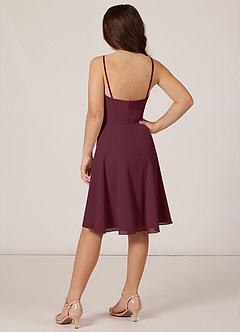 Azazie Kalie Junior Cabernet A-Line with Belt Chiffon Dress image4